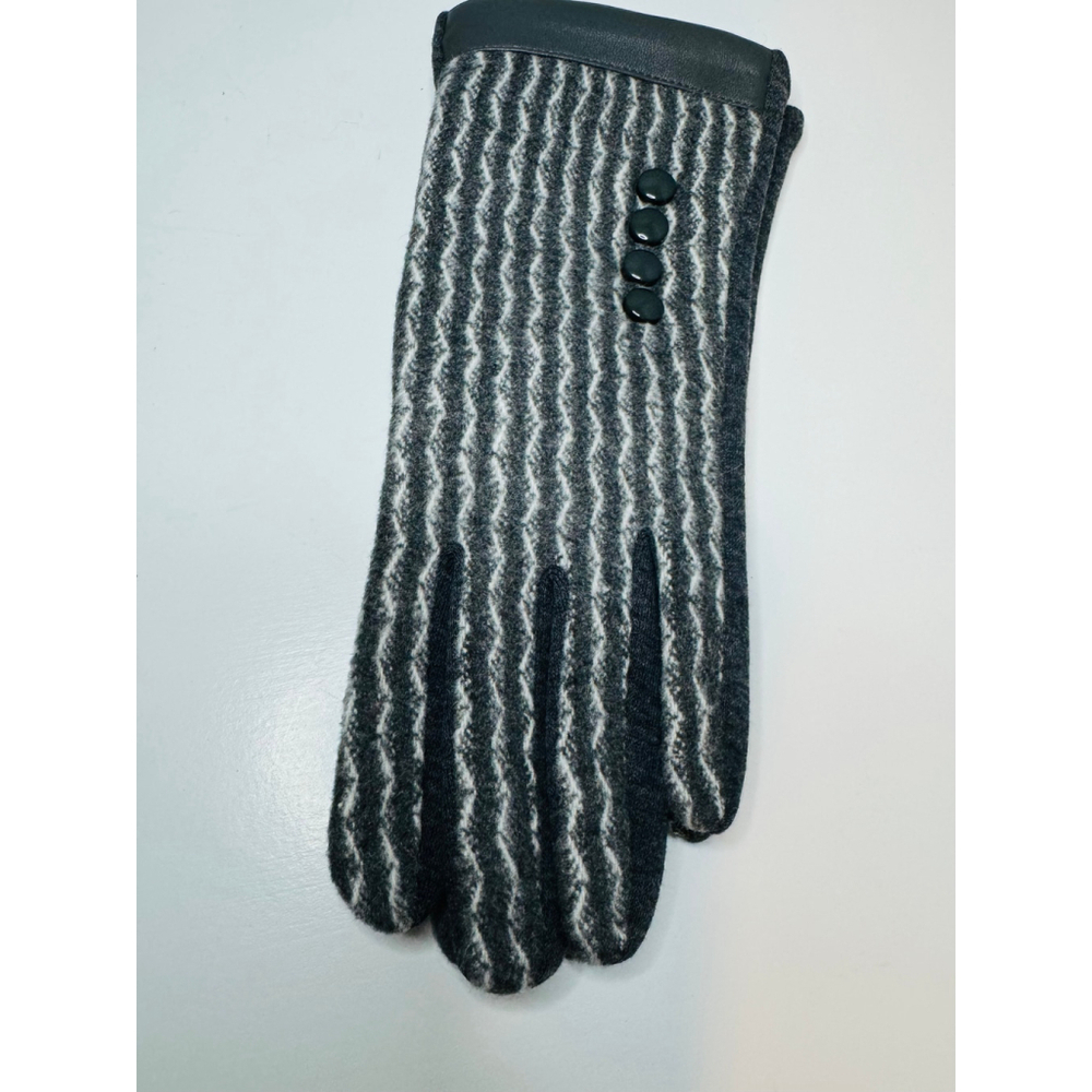 T.P.O Gray Striped Touchscreen Gloves with Button Detail